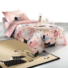 Σεντόνια Παιδικά Σετ 3Τμχ. Doggy Pink Saint Clair Μονό Χωρίς Λάστιχο 100% Βαμβάκι