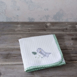 Κουβέρτα Βρεφική Πικέ Baby T-Rex White-Green Nima Αγκαλιάς 80x110cm 100% Βαμβάκι