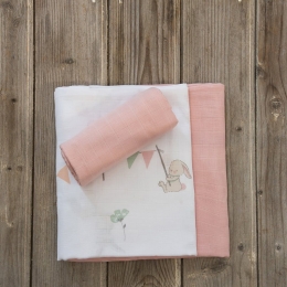 Πάνες Αγκαλιάς Υφασμάτινες Bunny Love Σετ 3τμχ White-Pink Nima 120x120cm 100% Βαμβάκι