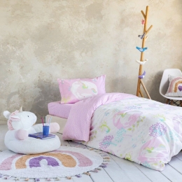 Σεντόνια Παιδικά Simona Με Λάστιχο (Σετ 3τμχ) White-Pink Nima Μονό 100x230cm 100% Βαμβάκι