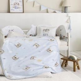 Κουβέρτα Βρεφική Boy's World Βελουτέ White-Blue Nima Κούνιας 110x140cm Βελούδο,Polyester