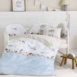 Παπλωματοθήκη Βρεφική Boy's World (Σετ 2τμχ) White-Blue Nima 110x145cm 100% Βαμβάκι