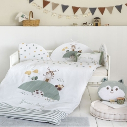 Κουβερλί Βρεφικό Farm Baby White-Mint Nima 100X140cm 100% Βαμβάκι