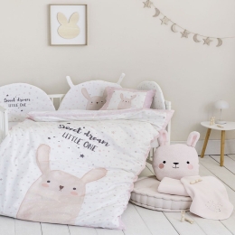 Παπλωματοθήκη Βρεφική Lovely Bunny (Σετ 2τμχ) White-Pink Nima 110x145cm 100% Βαμβάκι