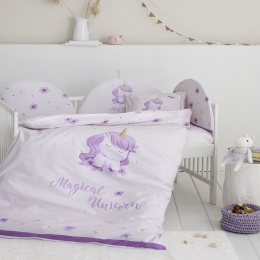 Σεντόνια Βρεφικά Magical Unicorn Με Λάστιχο (Σετ 3τμχ) Lila Nima Cradle 70x155cm 100% Βαμβάκι