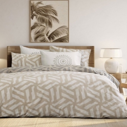 Σεντόνια Santoro Με Λάστιχο (Σετ 3τμχ) Beige-Grey Nima Μονό 100x232cm 100% Βαμβάκι