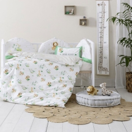 Σεντόνια Βρεφικά Safari Friends (Σετ 3τμχ) White-Green Nima Κούνιας 120x170cm 100% Βαμβάκι