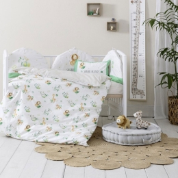Σεντόνια Βρεφικά Safari Friends Με Λάστιχο (Σετ 3τμχ) White-Green Nima Κούνιας 70x155cm 100% Βαμβάκι