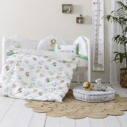 Παπλωματοθήκη Βρεφική Safari Friends (Σετ 2τμχ) White-Green Nima 110x145cm 100% Βαμβάκι
