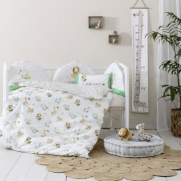 Κουβερλί Βρεφικό Safari Friends White-Green Nima 100x140cm 100% Βαμβάκι