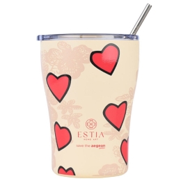 Ποτήρι - Θερμός Με Καλαμάκι Tender Lace Save The Aegean 01-31817 350ml Ivory-Red Estia