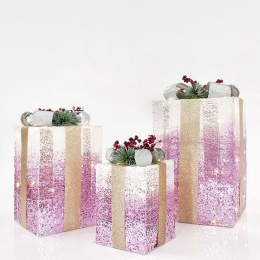 Κουτί Δώρου Με Φωτισμό Led (Σετ 3Τμχ) 600-31025 20cm/30cm/38cm White-Pink