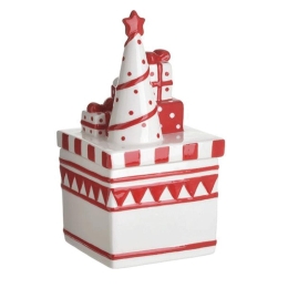 Μπισκοτιέρα Κεραμική 2-60-421-0004 14x14x27cm White-Red Inart