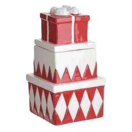 Μπισκοτιέρα Κεραμική 2-60-421-0005 12x12x23cm White-Red Inart