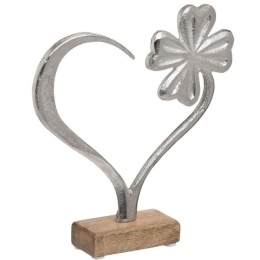 Διακοσμητική Καρδιά 3-70-930-0050 23x6x23cm Silver-Natural Inart Μέταλλο,Ξύλο