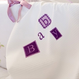 Κουβέρτα Βρεφική Πικέ Des.602 White-Purple Baby Oliver Κούνιας 100x140cm 100% Βαμβάκι