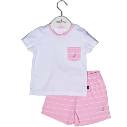 Παιδικό Σετ Μπλουζάκι Με Σορτς Jersey Organic 49-2121 Ριγέ Pink Nautica Νο80/85 100% Βαμβάκι