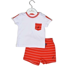 Παιδικό Σετ Μπλουζάκι Με Σορτς Jersey Organic 49-2121 Ριγέ Red Nautica Νο74/79 100% Βαμβάκι
