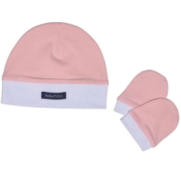 Σετ Σκουφάκι & 2 Γαντάκια 12 49-9748/12 Pink-White Design Nautica Από Νεογέννητο 100% Βαμβάκι