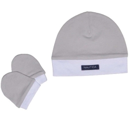 Σετ Σκουφάκι & 2 Γαντάκια 15 49-9748/15 Light Grey-White Design Nautica Από Νεογέννητο 100% Βαμβάκι