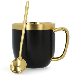 Κούπα Με Κουτάλι Sinnes 162887 280ml Black-Gold Πορσελάνη