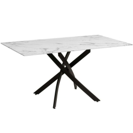 Τραπέζι 606-223-099 160x90x75cm Marble Effect White-Black Μέταλλο,Γυαλί