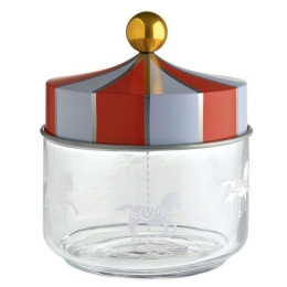 Βάζο Αποθήκευσης Circus MW30/50 500ml Γυάλινο Με Καπάκι White-Red Alessi Μέταλλο,Γυαλί