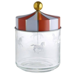 Βάζο Αποθήκευσης Circus MW30/75 750ml Γυάλινο Με Καπάκι White-Red Alessi Μέταλλο,Γυαλί