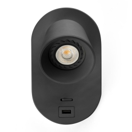 Φωτιστικό Τοίχου - Reader Corb 40136N GU10 + USB Type C 10x17cm Black Faro Barcelona