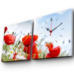 Πίνακας Καμβάς Με Ρολόι (Σετ 2Τμχ) 228CLA2615 28x28cm Multi Wallity Τετράγωνοι Ξύλο, Καμβάς