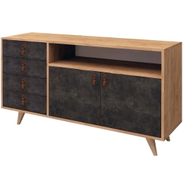 Μπουφές Pagina 811MDD3412 140x40x86cm Oak-Dark Grey Μοριοσανίδα,Ξύλο
