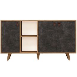 Μπουφές Planky 811MDD3413 140x40x86cm Oak-Dark Grey Μοριοσανίδα,Ξύλο