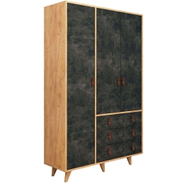 Ντουλάπα Τρίφυλλη Chunky 811MDD4903 120x52x187cm Oak-Dark Grey Τρίφυλλη