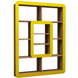 Βιβλιοθήκη Orkide 845HCT3626 108,4x21,8x140cm Walnut-Yellow
