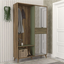 Έπιπλο Εισόδου Marvin 804TRH4103 120x35x192cm Walnut-Green Μοριοσανίδα, Μελαμίνη