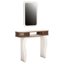 Κονσόλα Με Καθρέπτη Damla 845HCT4001 105x30x85/51x76,5cm White-Walnut Μοριοσανίδα, Μελαμίνη