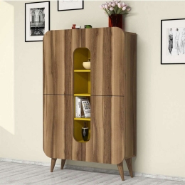 Ντουλάπι Mine 845HCT3909 93x31,8x144cm Walnut-Yellow Μοριοσανίδα, Μελαμίνη