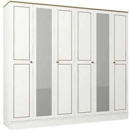 Ντουλάπα Εξάφυλλη Ravenna 804TRH3906 210x47,2x194cm White-Gold Εξάφυλλη