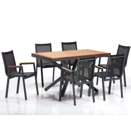 Τραπεζαρία Κήπου Sydney (Σετ 7Τμχ) 561CLR1311 90x150cm Walnut-Black 6 Θέσεων