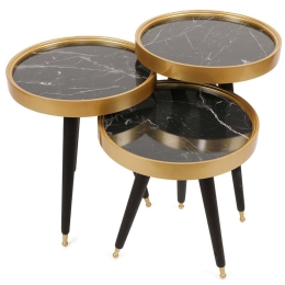Ζιγκόν Lyle (Σετ 3Τμχ) 572KTE1115 39x39x47/52,5/58,5cm Marble Effect Black-Gold