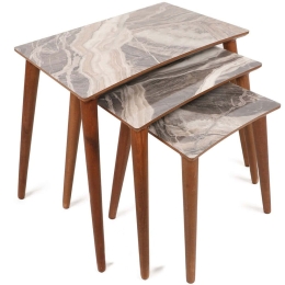Ζιγκόν Siv (Σετ 3Τμχ) 572KTE1123 42,5x34x37/48x37x50,5/53x39x63,5cm Marble Effect Grey-Walnut
