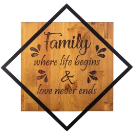 Διακοσμητικό Τοίχου Family 899SKL2104 54x54cm Walnut-Black Wallity Μέταλλο,Ξύλο