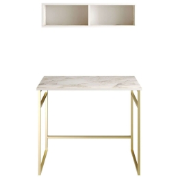 Γραφείο Με Ράφι Gama (Σετ 2Τμχ) 541HDL1108 90x60x75/90x22,3x23cm Marble Effect White-Gold