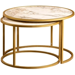 Ζιγκόν Tambur (Σετ 2Τμχ) 541HDL1233 66x66x43/80x80x50cm Marble Effect White-Gold