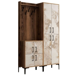 Έπιπλο Εισόδου Berlin 845HCT4203 120x35x200cm Marble Effect White-Walnut Μοριοσανίδα, Μέταλλο