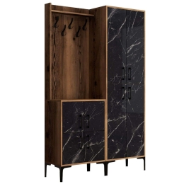 Έπιπλο Εισόδου Berlin 845HCT4206 120x35x200cm Marble Effect Black-Walnut Μοριοσανίδα, Μέταλλο