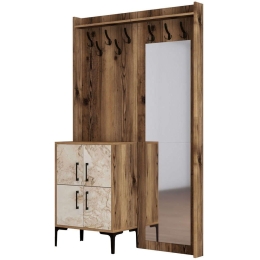 Έπιπλο Εισόδου Berlin 845HCT4209 120x35x200cm Marble Effect White-Walnut Μοριοσανίδα, Μέταλλο