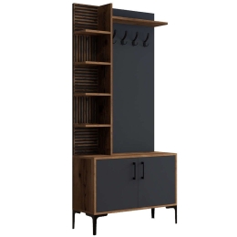 Έπιπλο Εισόδου Viyana 845HCT4219 90x35x200cm Walnut-Anthracite Μοριοσανίδα, Μέταλλο