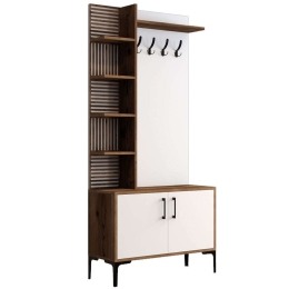 Έπιπλο Εισόδου Viyana 845HCT4220 90x35x200cm Walnut-White Μοριοσανίδα, Μέταλλο
