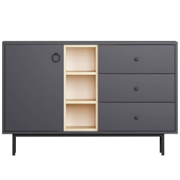 Μπουφές Naturel 382NRC1601 130x40x48,6cm Anthracite-Oak Μοριοσανίδα, Μελαμίνη